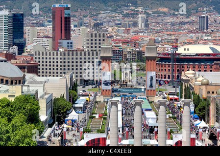 Paesaggio urbano dal Palau Nacional di Montjuic, Barcellona, in Catalogna, Spagna Foto Stock