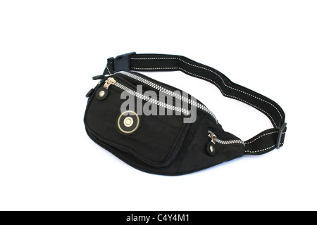 Piccola borsa nera isolati su sfondo bianco. Foto Stock