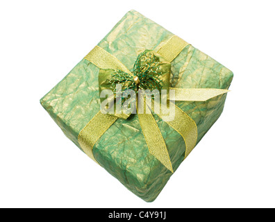 Confezione regalo con nastro color oro Foto Stock