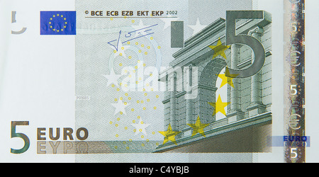 5 cinque euro nota bill Foto Stock