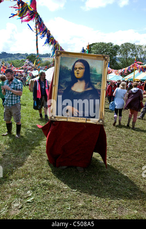 Fancy Dress Mona Lisa, Glastonbury Festival 2011 Foto Stock