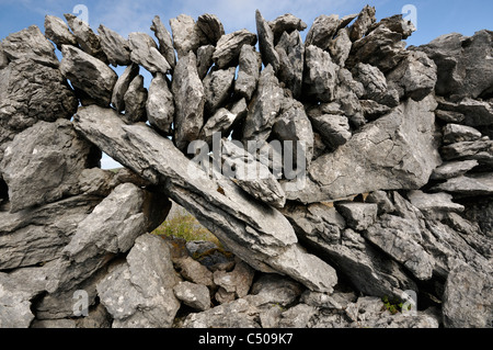 A secco di pietra calcarea muro di pietra del Burren Foto Stock