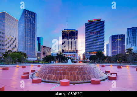 2010 Lo skyline di Miami Bayfront Park, Florida Foto Stock