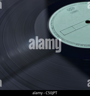 Dettaglio del vinile con vuoto etichetta verde Foto Stock