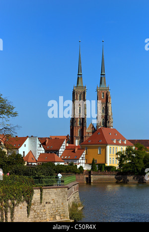 La cattedrale di Wroclaw sulla Cattedrale Isola (Ostrow Tumski), Wroclaw, Polonia Foto Stock