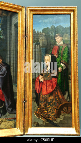 Dettaglio: Il NDetail: la Natività con i donatori e i Santi Girolamo e Leonard, ca. 1510-15, da Gerard David Foto Stock