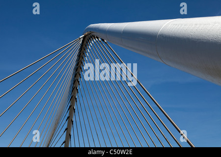 Vista di un ponte di sospensione, Gare de Liège-Guillemins stazione ferroviaria di Liegi, la Vallonia, Belgio, Europa Foto Stock