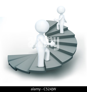 Illustrazione di personaggi 3d di passaggi di arrampicata di successo isolato su un fondo bianco Foto Stock