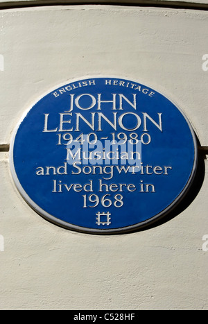 English Heritage targa blu segnando un 1968 Casa di john lennon, Marylebone Londra, Inghilterra Foto Stock