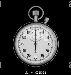 Cronometro closeup su nero. Il dispositivo per la misurazione del tempo Foto Stock