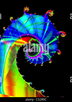 Un colorato Arcobaleno Frattale a spirale generata usando il ChaosPro programma calcolata Foto Stock