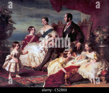 La regina Victoria e la sua famiglia dipinta da Franz Winterhalter nel 1846. Vedere la descrizione seguente per i nomi Foto Stock