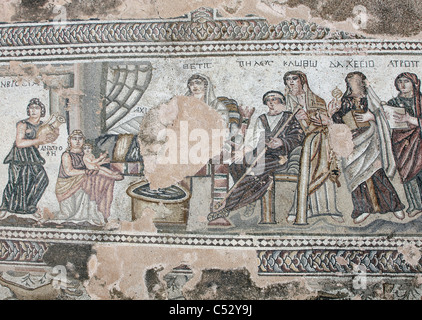 Mosaico romano pavimento, casa di Teseo, Paphos, Cipro Foto Stock