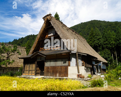 Tradizionale Gassho-zukuri style casa di villaggio Suganuma, Gokayama area, Giappone Foto Stock