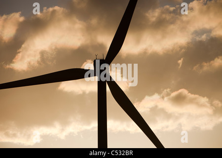Una centrale eolica nei pressi de la Calahorra in Andalusia, Spagna, al tramonto. Foto Stock