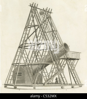 1820 incisione, 'Dr. Herschel quaranta piedi telescopio riflettore.". Foto Stock