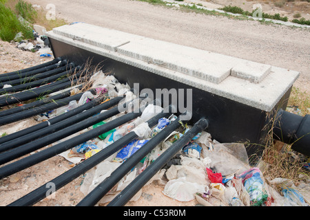 Bio metano essendo catturata da un sito di discarica in Alicante, Costa Blanca, Murcia, Spagna. Foto Stock