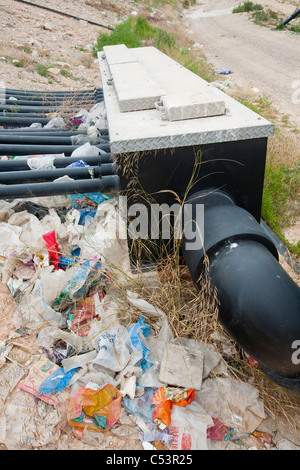 Bio metano essendo catturata da un sito di discarica in Alicante, Costa Blanca, Murcia, Spagna. Foto Stock