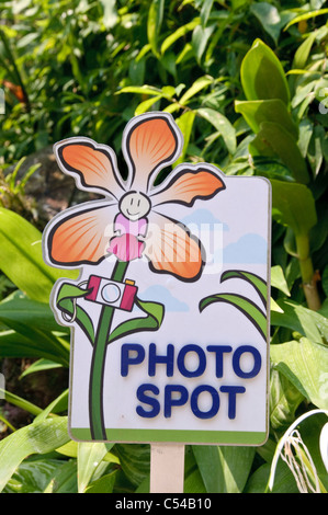 Segno per 'foto spot', Singapore Botanic Gardens, Singapore, Sud-est asiatico, in Asia Foto Stock