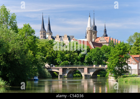 Quartiere duomo sopra il fiume Saale con la cattedrale e il castello, Merseburg, Sassonia-Anhalt, Germania, Europa Foto Stock