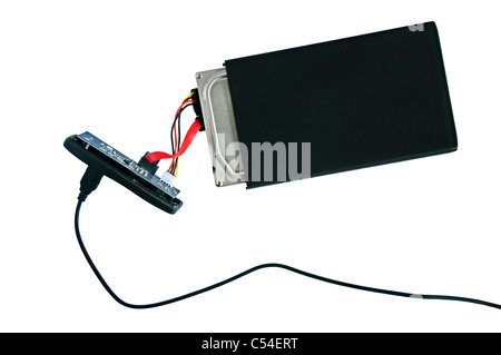 Smontaggio portatile disco rigido esterno HDD. Isolato su bianco Foto Stock