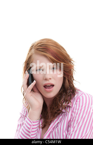 Ragazza su un telefono cellulare Foto Stock