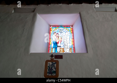 Vetrata di una cattedrale, San Francesco Cattedrale, Santa Fe, New Mexico, NEGLI STATI UNITI Foto Stock