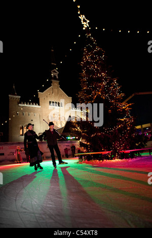 I Paesi Bassi, Hoogeveen, inverno, pattinaggio artistico (o scorrevolezza) sul campo da pattinaggio Foto Stock