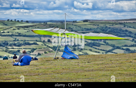 Deltaplani sul lungo Mynd Hills zona. Foto Stock