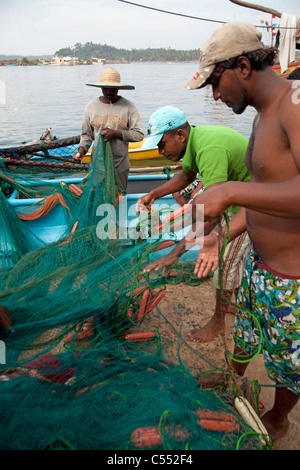 I pescatori e le loro net presso il porto di Mirissa, Sri Lanka Foto Stock