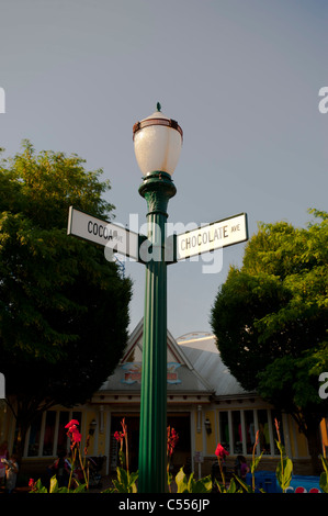 USA Hershey Pa Pennsylvania Hershey Park Street lampada e firmare con cacao e cioccolato viali Foto Stock