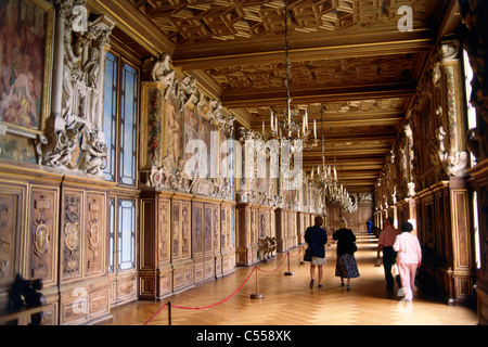 Francia, Fontainebleau, Chateau De Fontainebleau, turisti in visita in interno Foto Stock