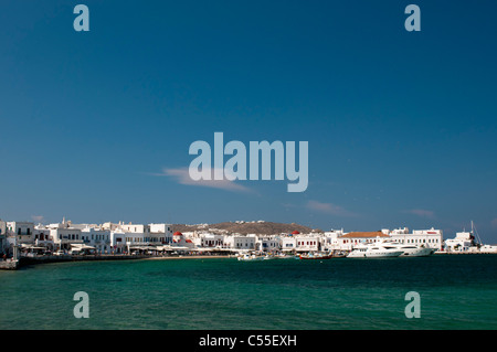 Città di fronte al porto, la città di Mykonos, Mykonos, Cicladi, Grecia Foto Stock