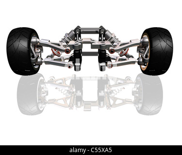 3D render di ruote con sospensione Foto Stock