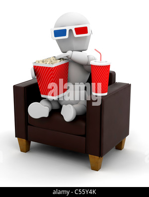 3D render di qualcuno con pocorn e bicarbonato di sodio Foto Stock