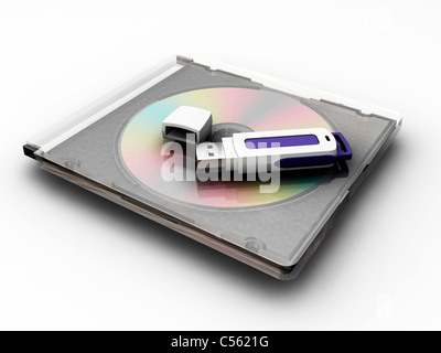 Pen Drive USB su compact disc Foto Stock