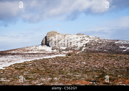 Dartmoor nella neve vicino a Saddle Tor, Devon, Inghilterra, Regno Unito Foto Stock