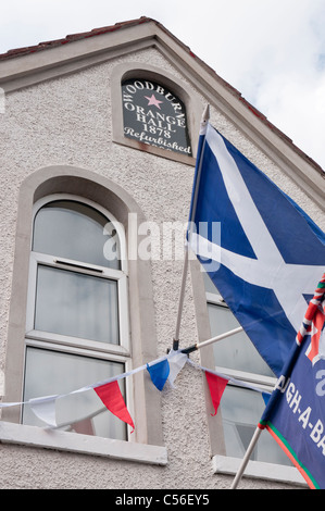 Woodburn Sala Arancio, Carrickfergus, decorata con bunting e bandiere. Foto Stock