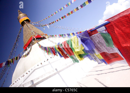 Il Bodinath tempio buddista (Swayambhunath) a Kathmandu in Nepal Foto Stock