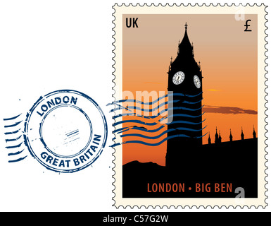 Annullo postale con vista notturna di Londra Big Ben tower Foto Stock