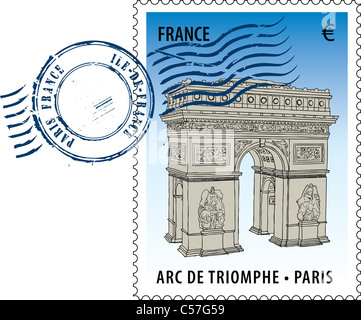 Farà fede il timbro postale con vista del Arc de Triomphe (Arco di Trionfo) Foto Stock