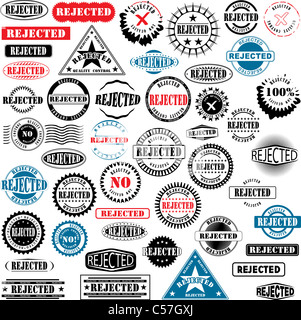 Collezione di timbri in gomma con testo respinto. Vedere altri timbri di gomma collezioni nel mio portafoglio. Foto Stock