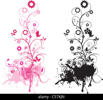Stile grunge intricati dettagliata illustrazione floreale con volute Foto Stock