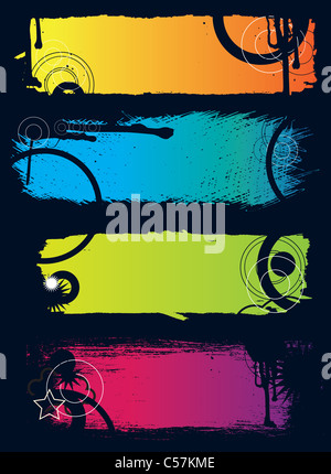 Illustrazione stile grunge di un insieme di colori banner bianco Foto Stock