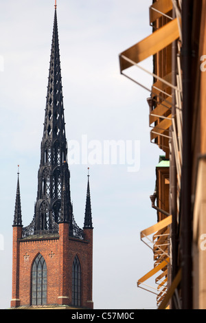 Straordinaria la guglia della chiesa di Riddarholmen Stoccolma, Svezia Foto Stock