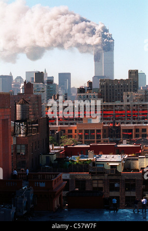 World Trade Center di New York City di attacco terroristico, Settembre 11, 2001. Foto Stock