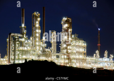 Crepuscolo, atmosfera serale, Anhalt, complesso al di fuori, illuminazione, indagine, Repubblica federale, business, chimica, industria chimica, Foto Stock