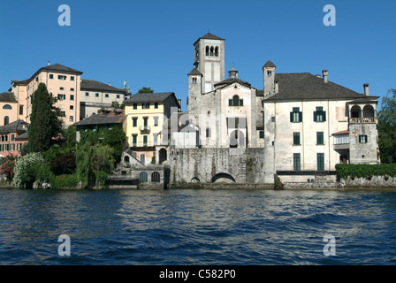 Isola di San Giulio, Lago D'Orta, lago e mare, Piemonte, Italia, case, case, Foto Stock