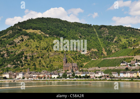 Lorchhausen, il Rhinegau, chiesa parrocchiale, del Reno, Saint Bonifatius, Hessen, Germania, Europa Foto Stock