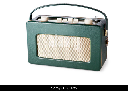 Verde radio vintage su bianco Foto Stock